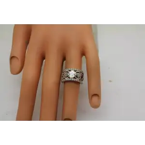 Signed BBJ .925 S.S. ASSCHER CUT FILIGREE BAND ring size 4.75 #