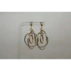 Signed ATT 14k TRI-COLOR Gold GRADUATED RINGS DANGLE earrings