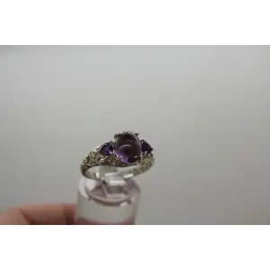 ROBERT MANSE .925 S.S. 18k Y.G. AMETHYST CABOCHON ring size 9 #
