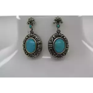 Signed NF .925 S.S. Oval TURQUOISE SCROLL DESING DANGLE earrings