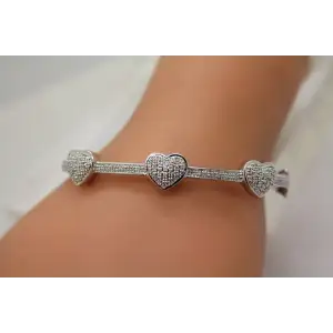 .925 S.S. DIAMOND accented HEART HINGED BANGLE bracelet 15g