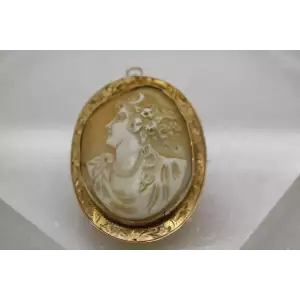 VTG. 10k Y.G. CARVED CAMEO PENDANT BROOCH