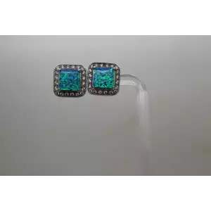 .925 Sterling Silver OPALITE & CZ SQUARE DESIGN STUD earrings