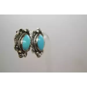 Vtg. NATIVE AMERICAN .925 S.S. TURQUOISE FEATHER ROPE DESIGN earrings