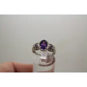 JWBR 10k W.G. AMETHYST CHAMPAGNE & WHITE DIAMOND HALO size 6.75