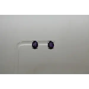14k White Gold Oval Cut AMETHYST STUD earrings