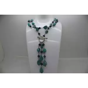 .925 S.S. TURQUOISE & LAPIS LAZULI BEADED TASSEL TOGGLE necklace 40