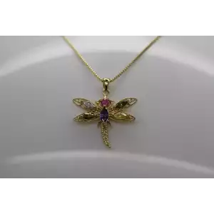 ROSS SIMONS gold over .925 S.S. MULTI GEMSTONE DRAGONFLY 18