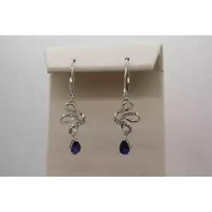 .925 Sterling Silver BLUE SAPPHIRE & DIAMOND SWIRL dangle earrings