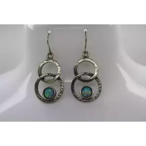 SHABLOOL DIDAE ISRAEL .925 S.S. OPAL HAMMERED RINGS Dangles
