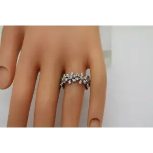 Signed .925 Sterling Silver FLOWER CZ BAND ring size 8 #