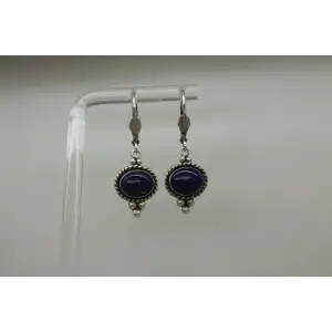 Siged Q.T. .925 S.S. LAPIS LAZULI PETIT POINT DANGLE earrings