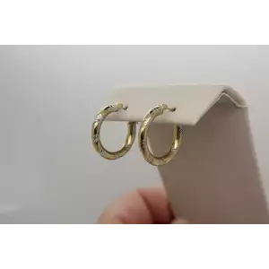 14k Yellow & White gold DIAMOND CUT DESIGN HOOP earrings (2)