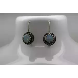 .925 Sterling Silver OPALITE & MARCASITE ROUND DROP DANGLE earrings