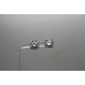 Signed IBB .925 Sterling Silver CZ SQUARE ILLUSION CLUSTER STUD earrings