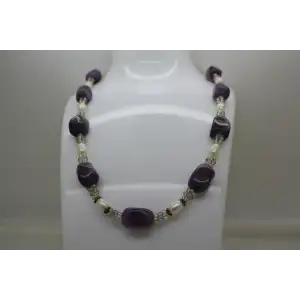 .925 Sterling Silver AMETHYST & PEARL BEADED necklace 19