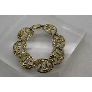 1940's SYMMETALIC Sterling Silver & 14k Y.G. FLORAL PANEL bracelet 7.5