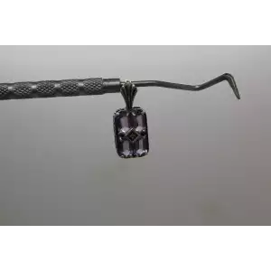 Vtg. .925 S.S. Emerald Cut AMETHYST w/ acc. Diamond FILIGREE pendant