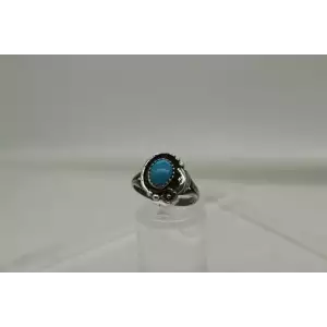Vtg .925 S.S. TURQUOISE FEATHER FLOWER DESIGN ring size 6.25