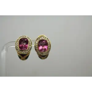 HAGGAI JEWELERS 14k Y.G. BLACK ENAMEL PINK TOPAZ & .90ctw Diamond