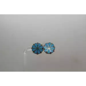.925 S.S. TURQUOISE BLUE LOOK CHANNEL INLAY FLOWER earrings