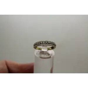 Signed AV 10k Y.G. CHAMPAGNE & WHITE DIAMOND 3 ROW band size 6.75