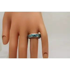 Vtg. .925 S.S. TURQUOISE INLAY NAVAJO WEDDING BAND size 11.5