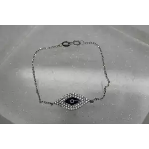Signed  K-TR .925 Sterling Silver CZ & ENAMEL EVIL EYE bracelet 6.5