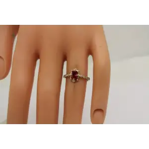 10k Y.G. Emerald Cut RUBY & WHITE STONE ring size 6 #