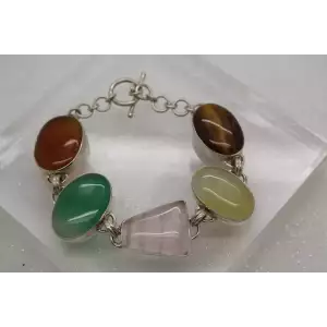 .925 Sterling Silver MULTI NATURAL GEMSTONES TOGGLE bracelet 8.5