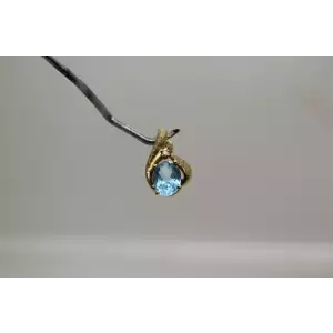 10k Yellow Gold BLUE TOPAZ & DIAMOND accent SWIRL Pendant