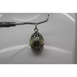 .925 Sterling Silver FILIGREE EGG DESIGN LOCKET pendant charm