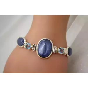 .925 S.S. ACQUA BLUE TOPA & LAPIS LABRADORIT TOGGLE bracelet 7 1/2