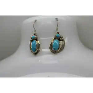 RUNNING BEAR .925 S.S. TURQUOISE FEATHER DESIGN DANGLE earrings