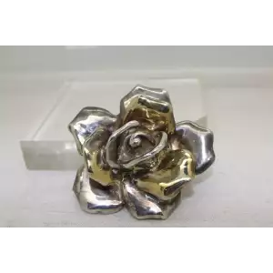 TWO TONE Sterling Silver 3D DIMENSIONAL ROSE FLOWER pendant pin
