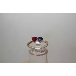 Signed DC .925 S.S. RUBY & PURPLE CZ DOUBLE HEART ring size 8