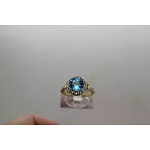 10k Yellow & White Gold BLUE TOPAZ & DIAMOND acc. OPENWORK HEART ring size 6.75