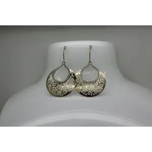 AU .925 S.S. 1/6 14k Y.G. SWIRL FILIGREE TEARDROP DANGLE earrings