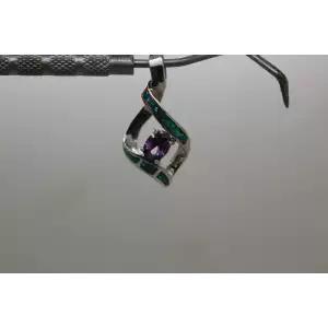 .925 S.S. PURPLE CZ OPAL INLAY DIAMOND DESIGN pendant