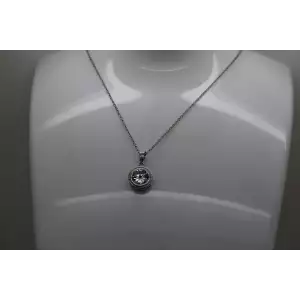 Signed CI .925 Sterling Silver CZ SOLITAIRE pendant necklace 18