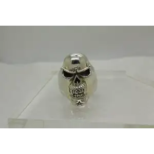 Signed DALLAS .925 S.S. SOLID HEAVY BIKER SKULL RING size 15 57g. #
