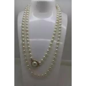 14k Y.G. FANCY SAFETY CLASP 7mm PEARL BEAD NECKLACE 32