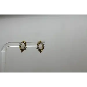 10k Y.G. Oval Cut OPAL & DIAMOND BYPASS DESIGN stud earrings