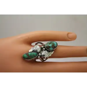 Sig. LL .925 S.S. TURQUOISE LEAF DESIGN FULL FINGER ring size 8.5