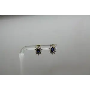 AV ALWAND VAHAN 10k Y.G. BLUE SAPPHIRE DIAMOND STARBURST studs