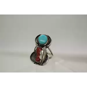 .925 S.S. TURQUOISE CORAL FEATHER ROPE DESIGN ring size 7.25