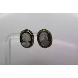 Vtg. .925 S.S. ABALONE MOTHER OF PEARL CARVED CAMEO OVAL earrings