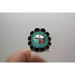 Signed .925 Sterling Silver ZUNI SUN FACE CHANNEL INLAY ring size 6