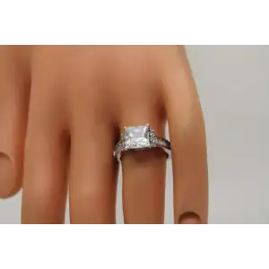 Signed FC .925 S.S. Square Cut CLEAR CZ SOLITAIRE w/ acc. ring size 7