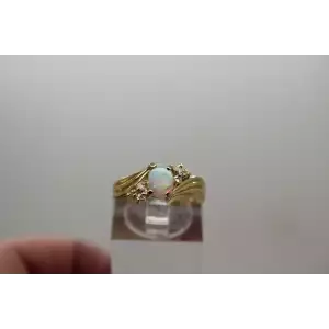 14k Yellow Gold OPAL & DIAMOND BYPASS DESIGN ring size 5